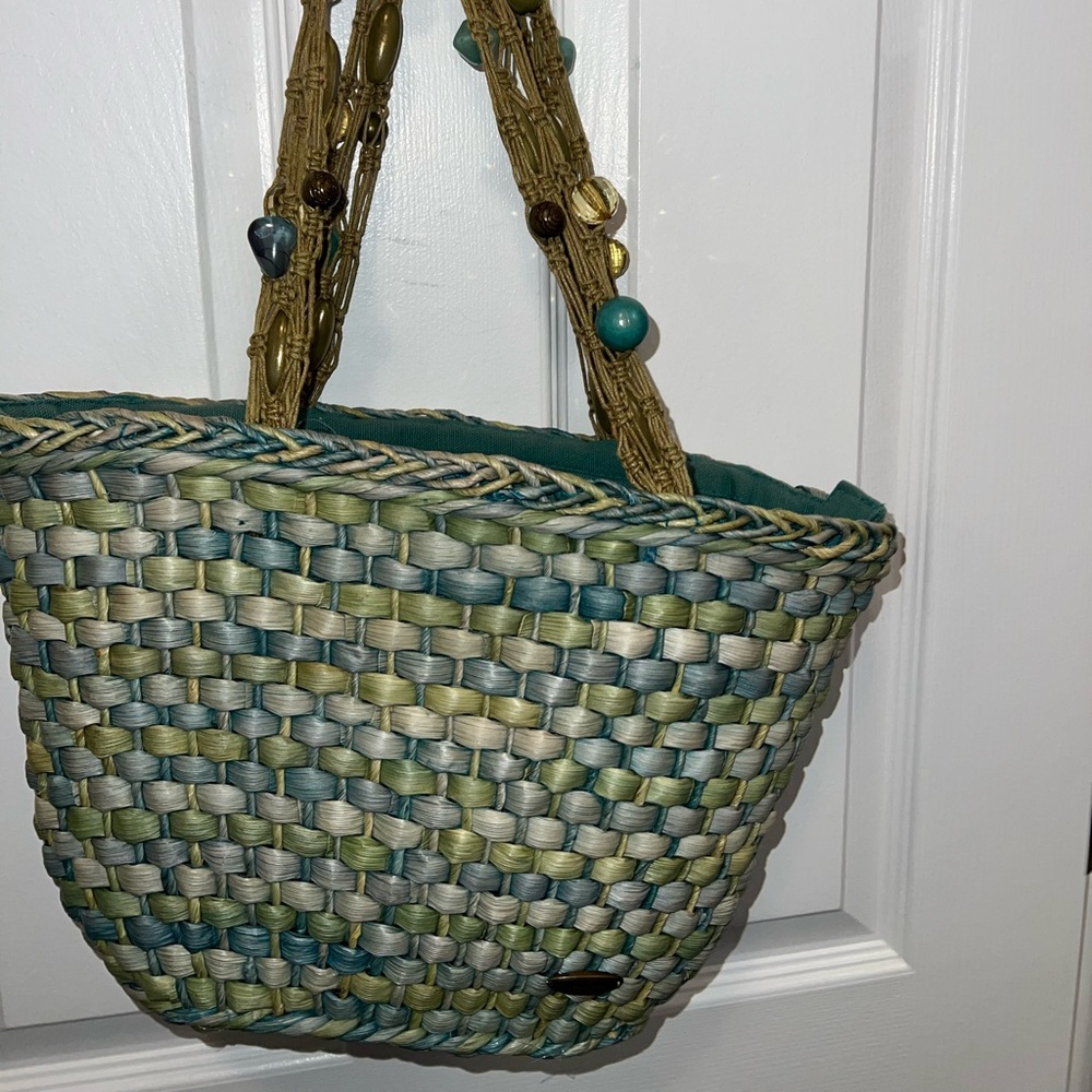 Summer fun bags Two straw bags Sea blue  green and orange.